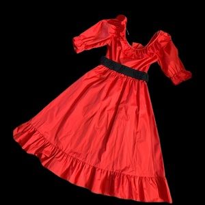 Vintage taffeta red dress with black belt